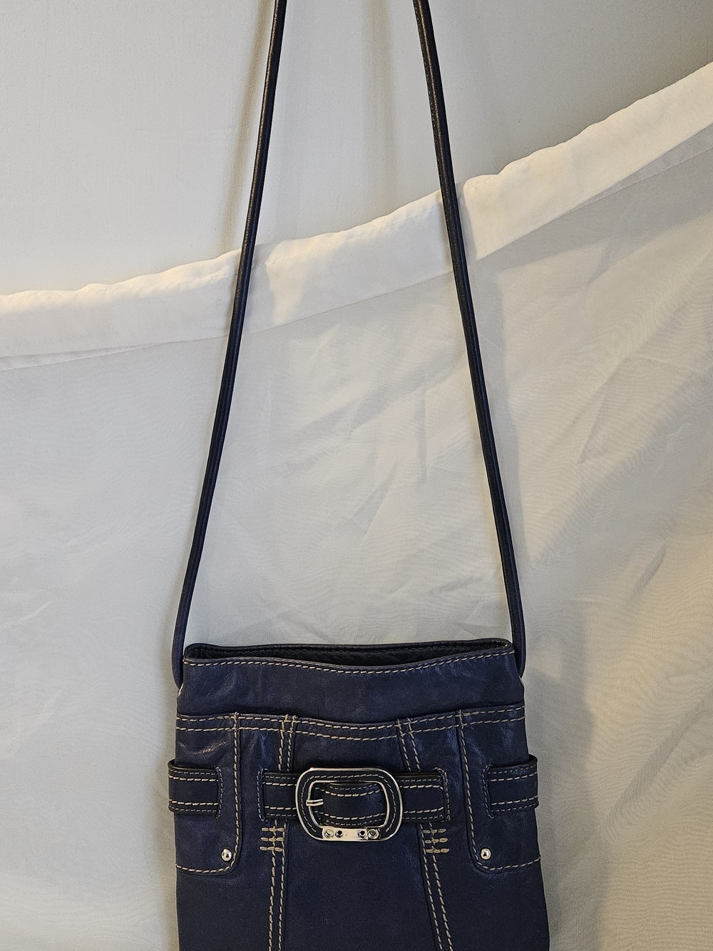 Purple Leather Crossbody Bag with Buckle Detail